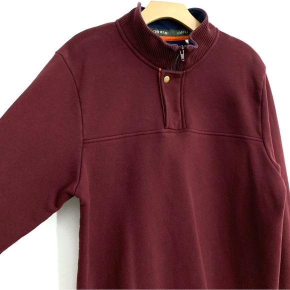Orvis Men’s 1/4 zip Pullover Sweater Fleece Lined Burgundy GUC size L - Picture 3 of 11